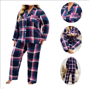 Long Sleeve Plaid Pajamas Set